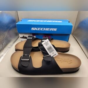 Skechers Luxe Foam Black Slide Sandals Women’s Size 11 Buckle New With Tags Box